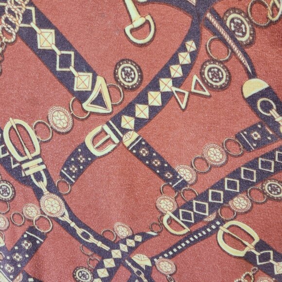 J. McLaughlin Long Sleeve Shirt Medium Ribbed Stretch Orange Gold Print - Picture 6 of 12